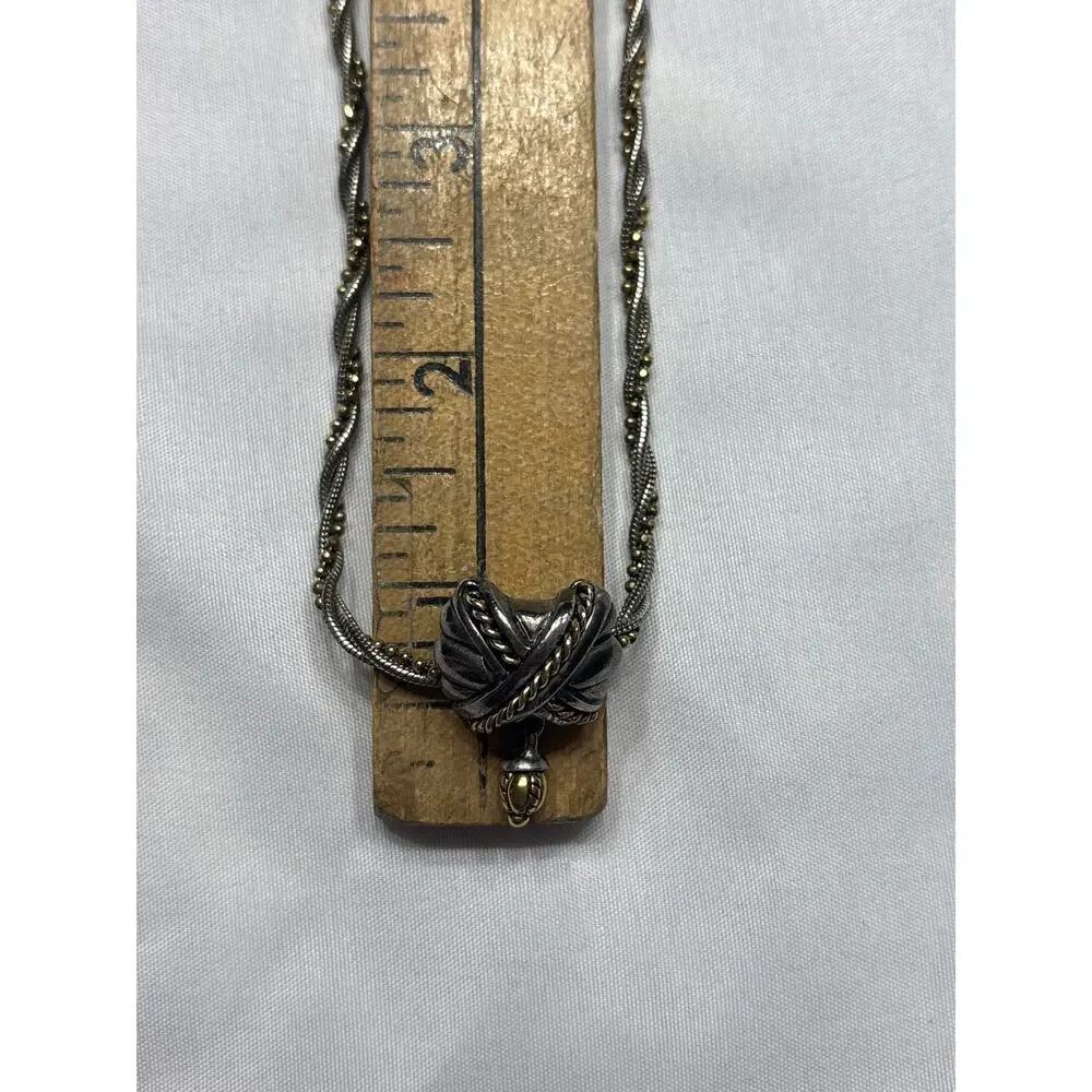 Vintage Premier Design Two-Tone 3-Strand Twisted Rope Chain Crown Pendant